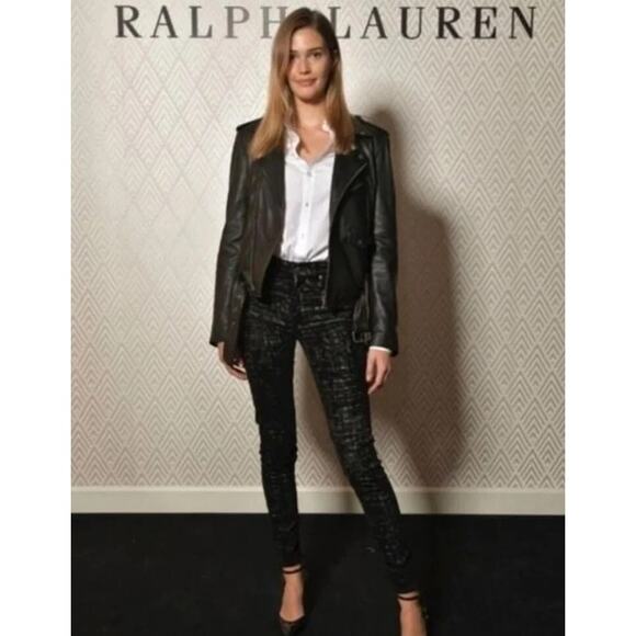 POLO RALPH LAUREN black silver metallic Arye Tompkins skinny cropped pants - Picture 4 of 12